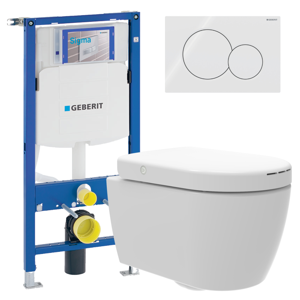 PURE-D pakket met ophangtoilet + Geberit UP320 inbouwreservoir + Sigma01 duwplaat